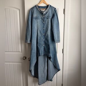 Donna Vinci DV Jeans Rhinestone Hi Lo Denim Dress